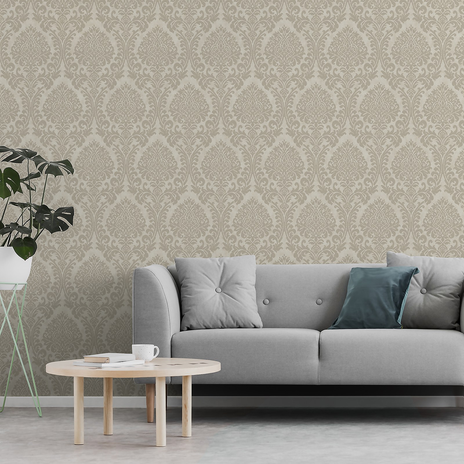 Grandeco Chenille Distressed Metallic Damask Cream Wallpaper - image 2