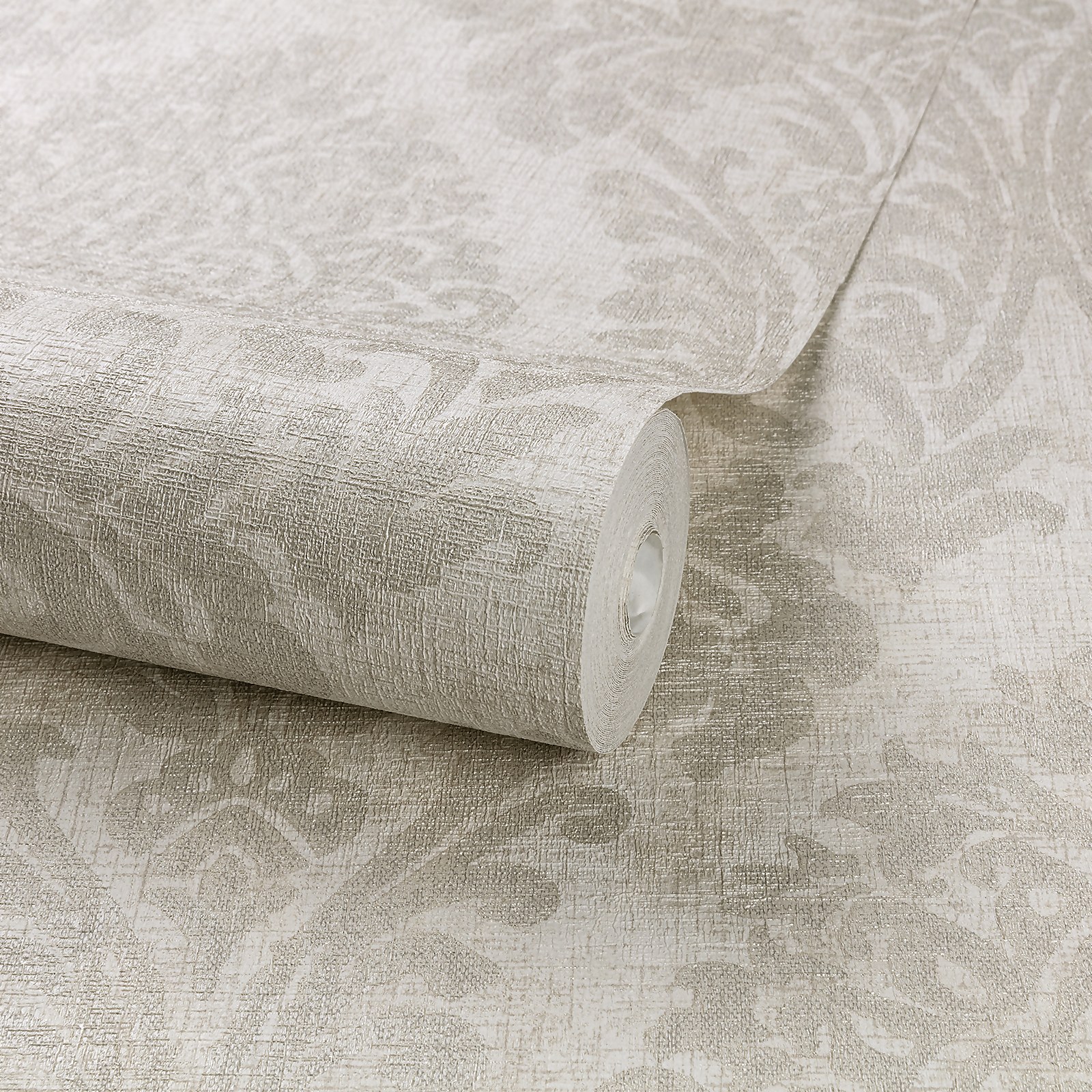 Grandeco Chenille Distressed Metallic Damask Cream Wallpaper - image 3