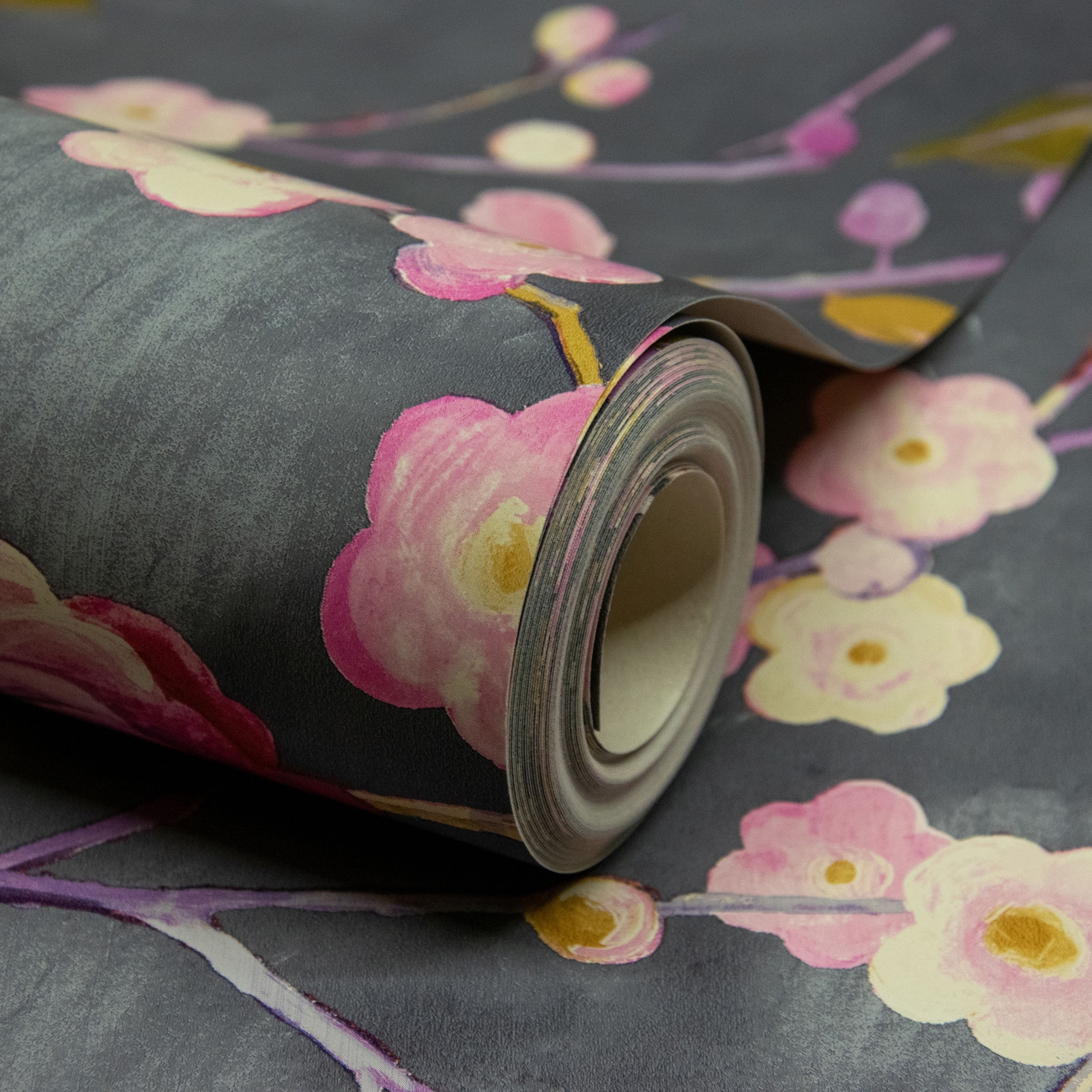 Grandeco Lola Green Charcoal and Pink Floral Wallpaper - image 3
