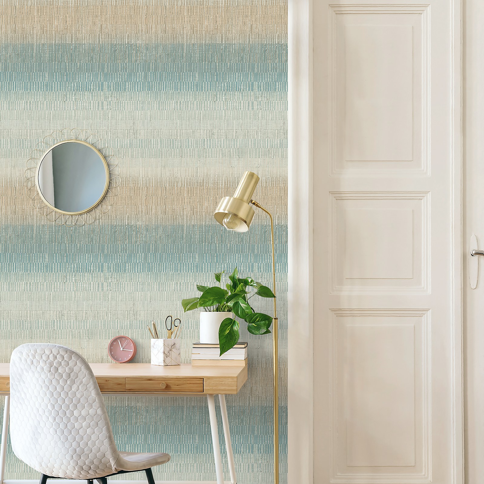 Grandeco Malibu Textile Woven Effect Teal Wallpaper - image 4