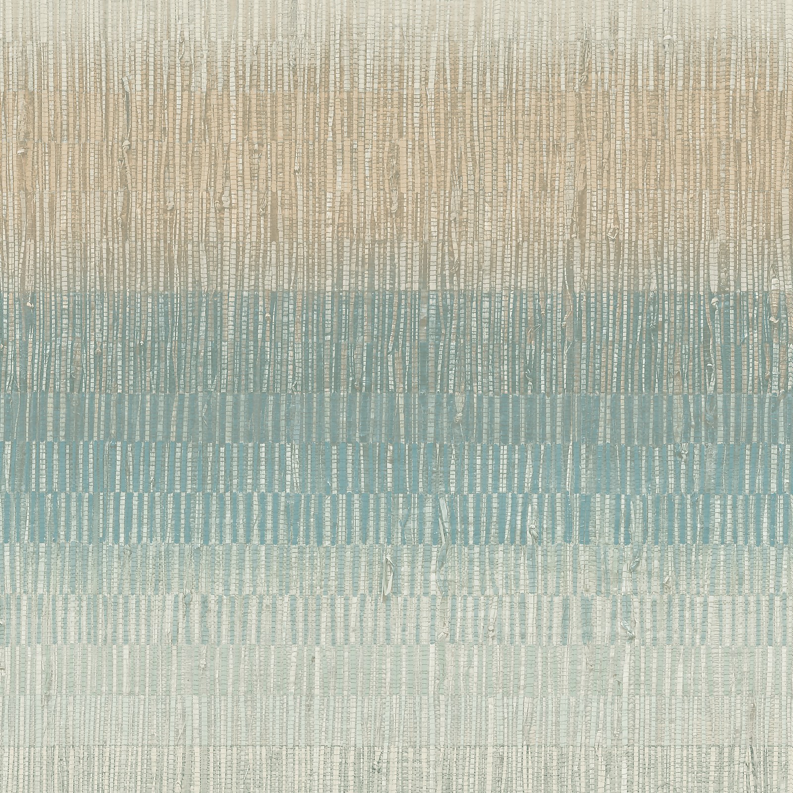 Textile woven effect wallpaper featuring a gradient of teal and blue tones with beige accents, measuring 10m x 53cm, designed by Grandeco.