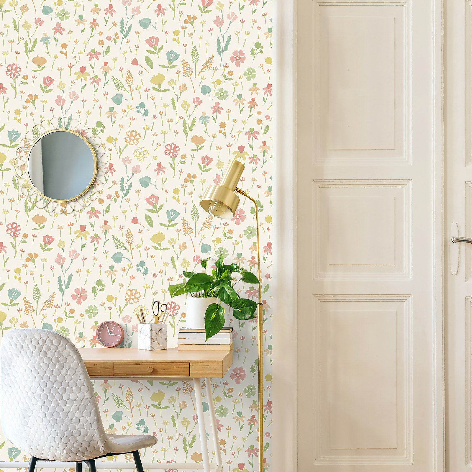 Grandeco Naive Ditsy Garden Flowers Neutral Pink Textured Wallpaper - image 4