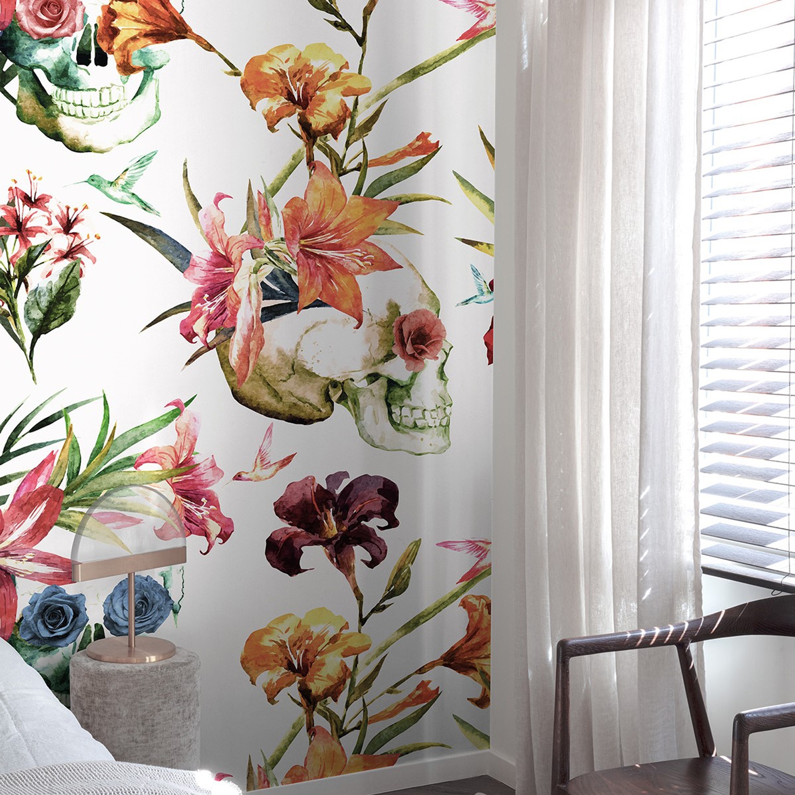 Grandeco Skulls and Flowers 3 Lane Wall Mural - image 2