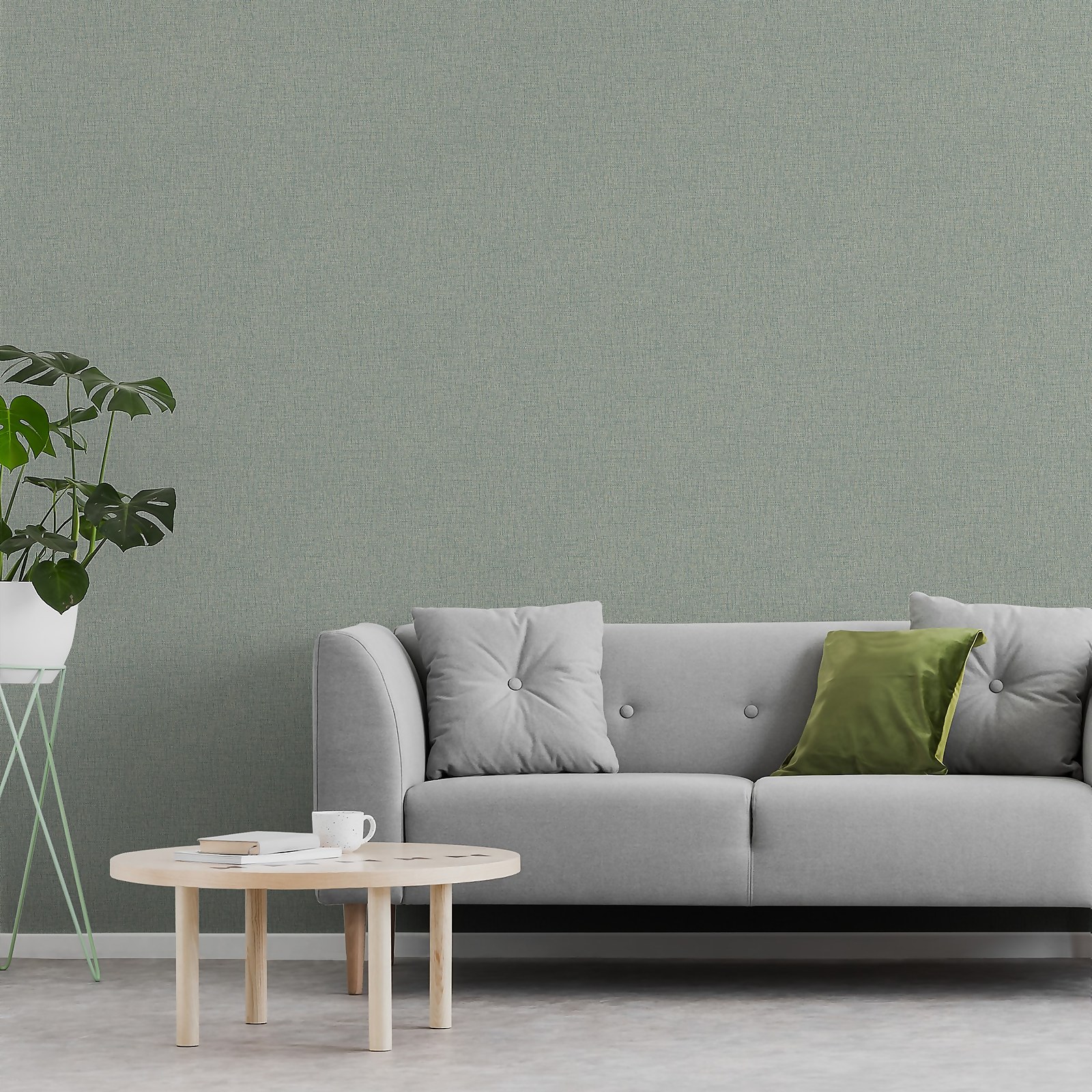 Grandeco Twill Plain Fabric Textured Green Wallpaper - image 2
