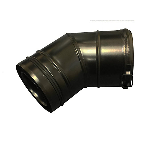 Black 45-degree elbow fitting made of durable material, designed for 12-26KW applications, featuring smooth curves and a secure connection point.