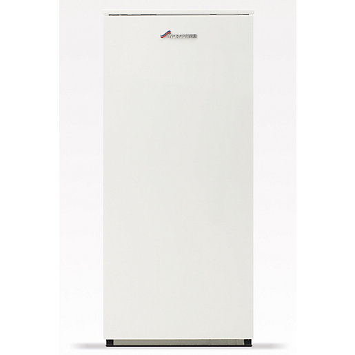 Tall, white, vertical boiler with a smooth finish, featuring the "Greenstar" logo at the top and a sleek design suitable for residential heating.