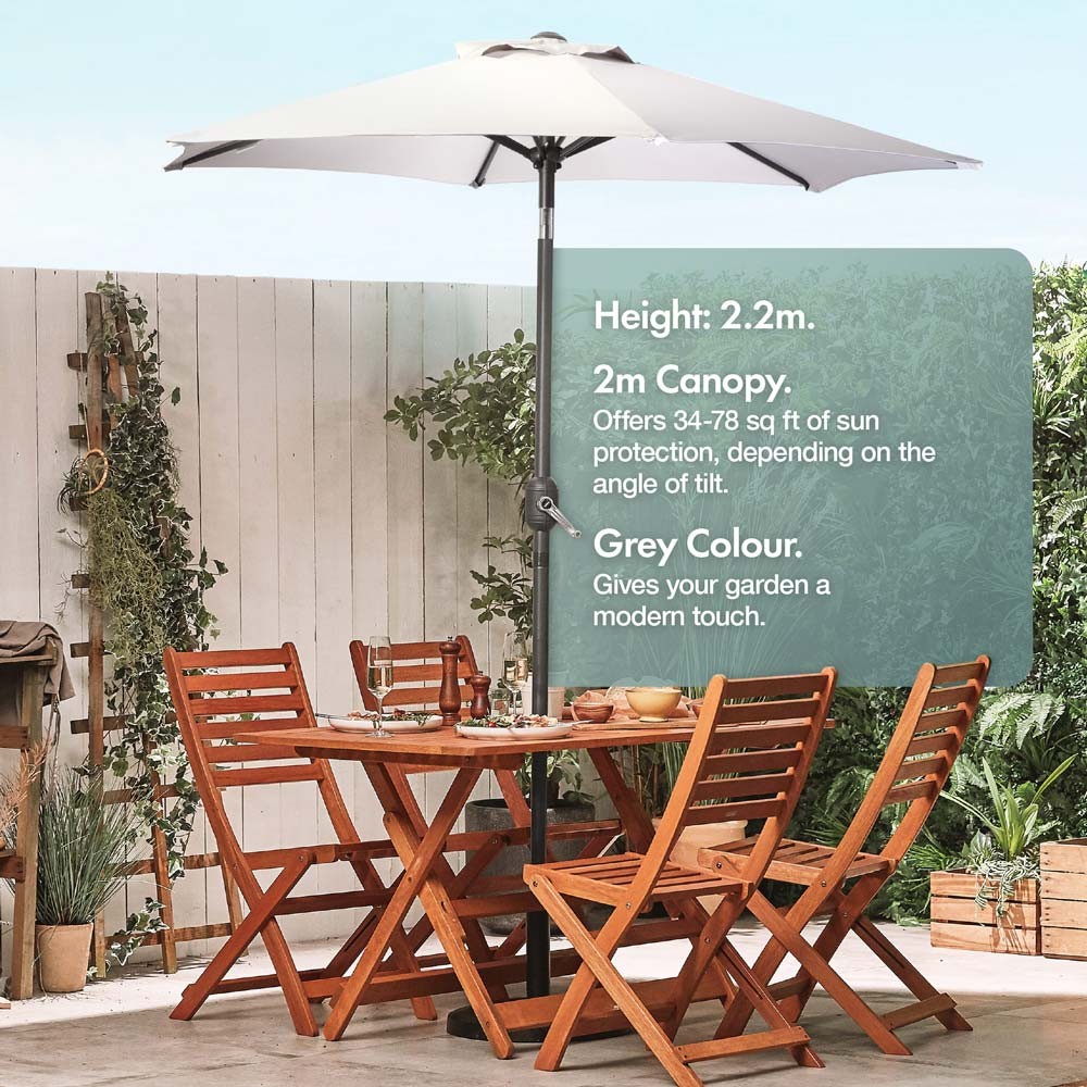 Grey 2m Steel Garden Parasol - image 4