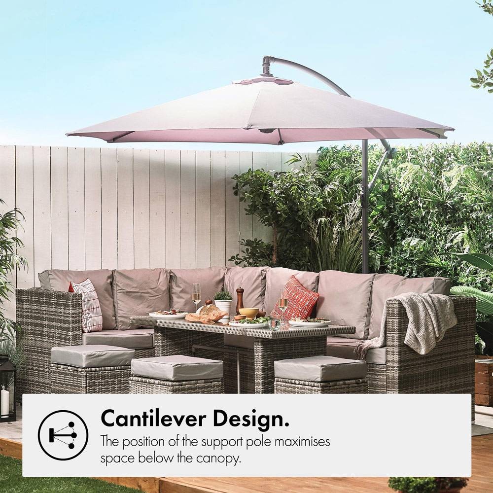 Grey 3m Banana Parasol, Base & Cover Set - image 2