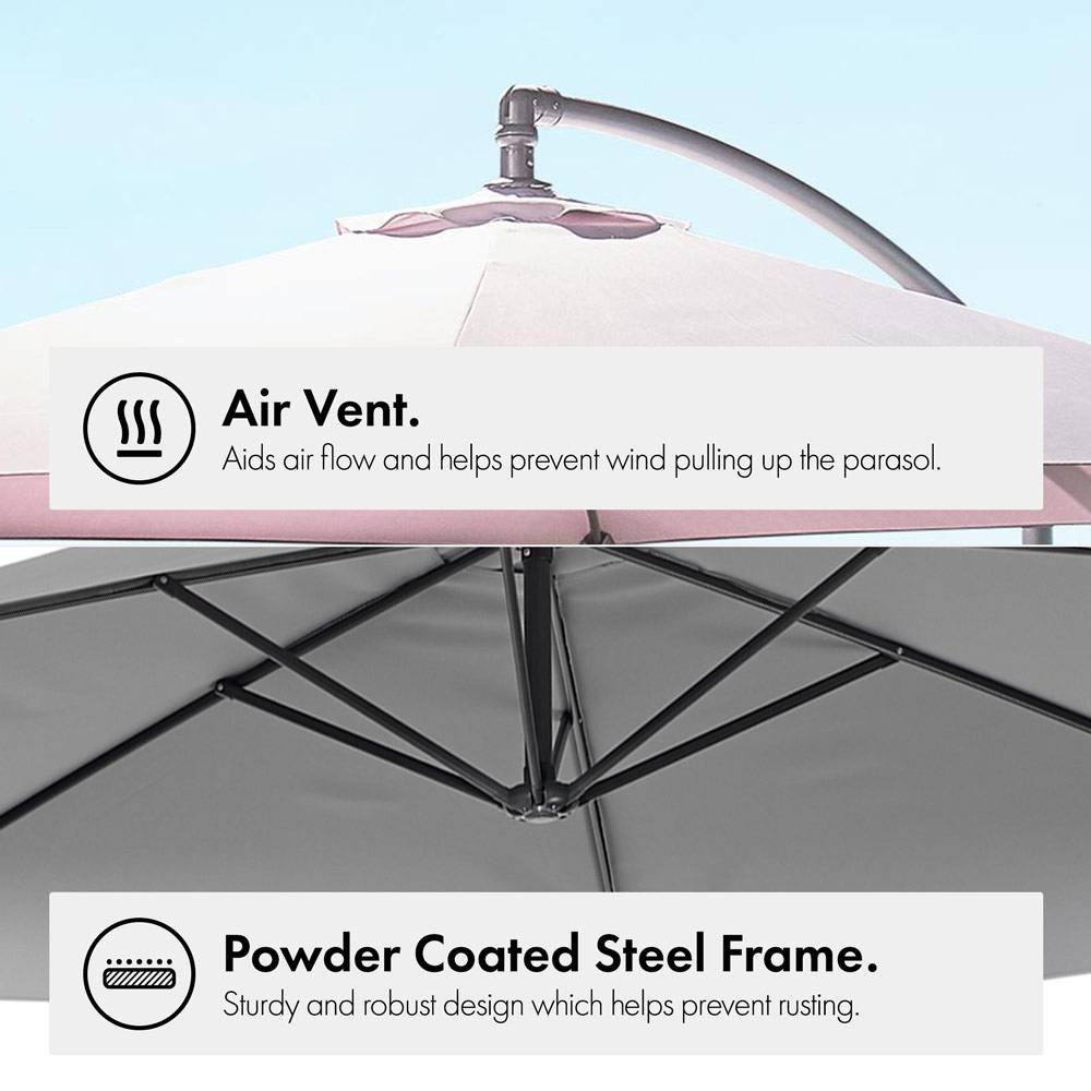 Grey 3m Banana Parasol, Base & Cover Set - image 3