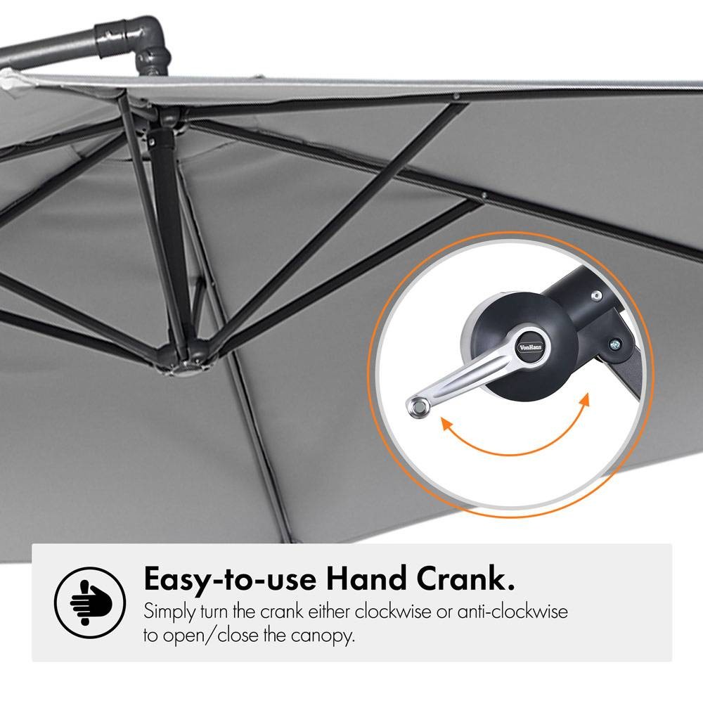 Grey 3m Banana Parasol, Base & Cover Set - image 4