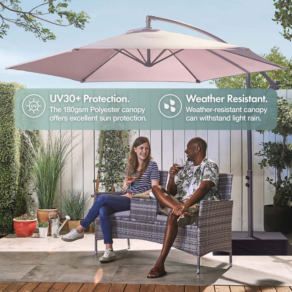 Grey 3m Cantilever Parasol, Base & Cover Set - image 3