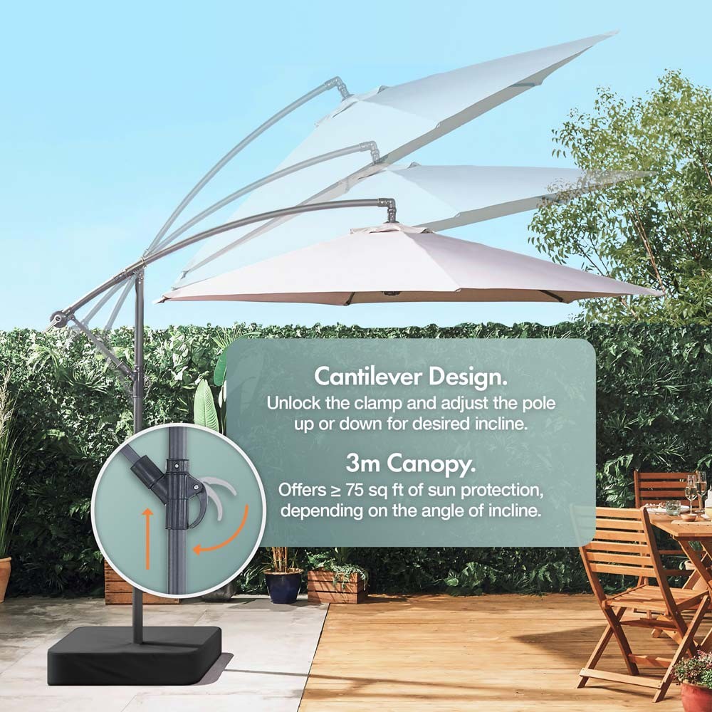 Grey 3m Cantilever Parasol, Base & Cover Set - image 4