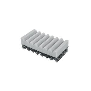 Grey dual scourer with a non-scratch surface, featuring ridges on top and a textured bottom for effective cleaning, designed for oven racks, BBQs, and griddle pans. Pack of 2.