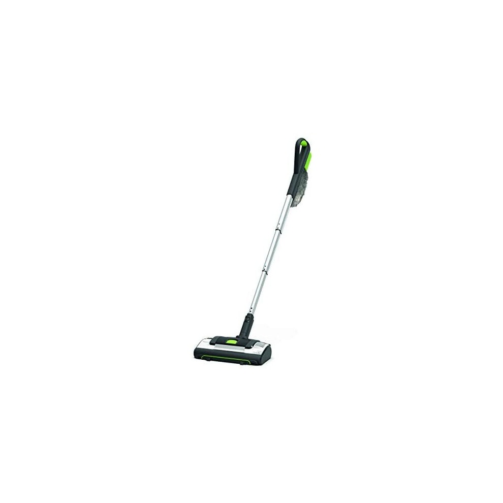 Lightweight cordless vacuum in silver and green, featuring a slim design, extendable handle, and a compact cleaning head for easy maneuverability.