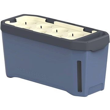 Blue self-watering planter without a lid, featuring a sleek design with six planting sections and a drainage slot, made from durable plastic material.