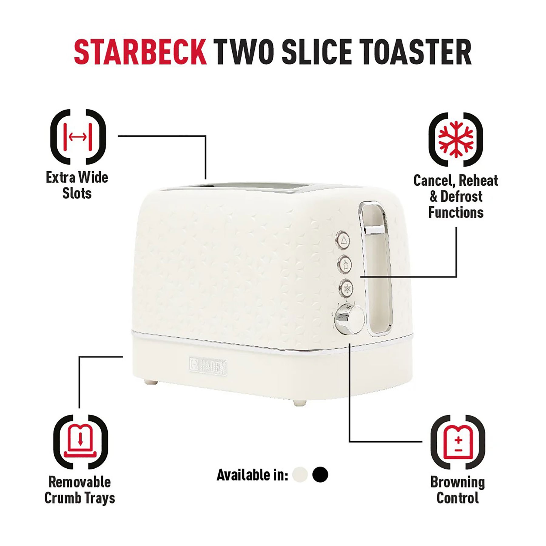 Haden Starbeck 207210 Ivory 2 Slice Toaster - image 4