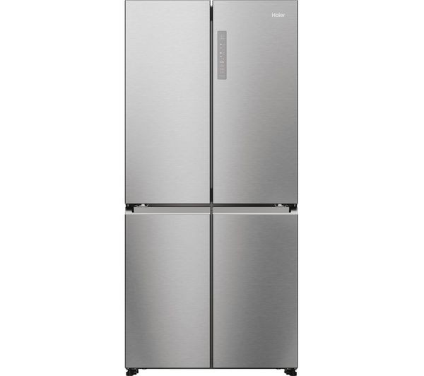 Platinum inox multi-door fridge freezer with four compartments, sleek stainless steel finish, and touch control panel on the front, designed for modern kitchens.