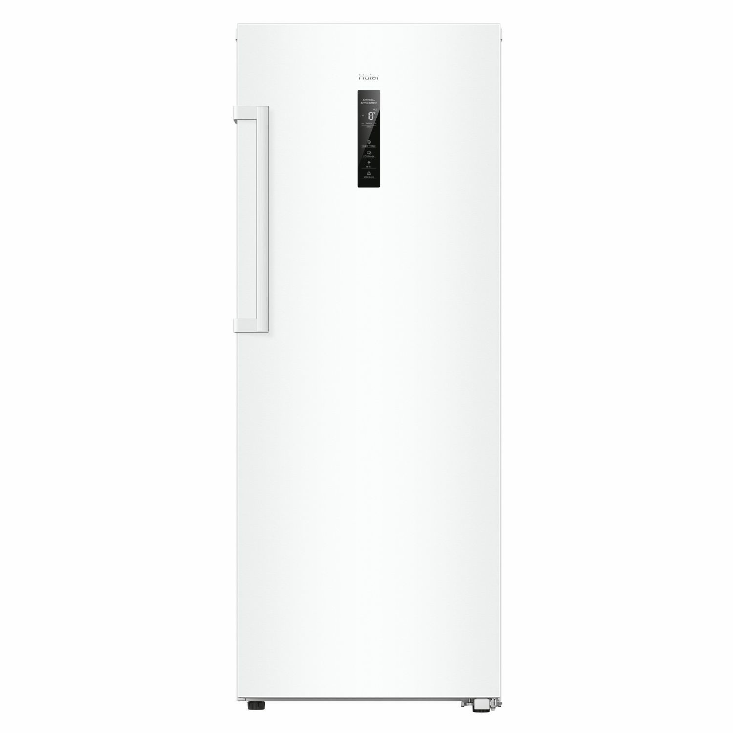 Tall white upright freezer with a sleek design, featuring a digital control panel and a total capacity of 226L, designed for efficient no frost operation.