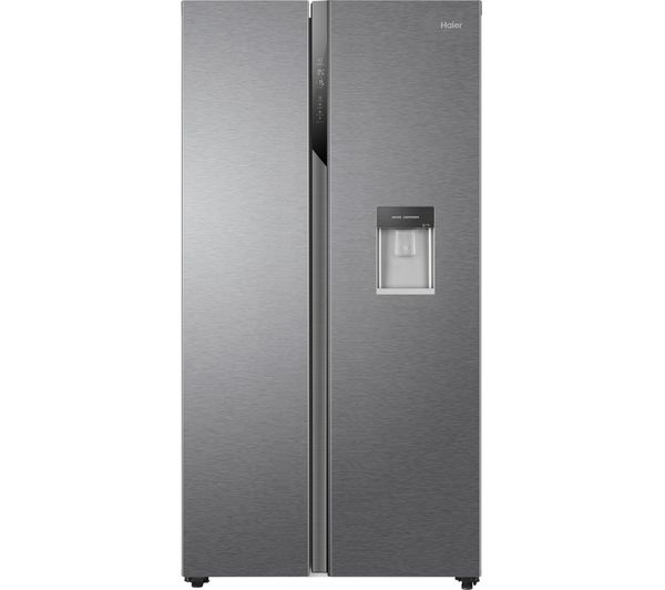 Silver American fridge freezer with a sleek stainless steel finish, featuring a water dispenser on the front and a No Frost cooling system, measuring 90cm wide.