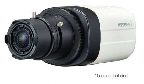 White and black bullet-style security camera with a cylindrical lens mount, featuring a sleek design and a label indicating "Lens not Included."