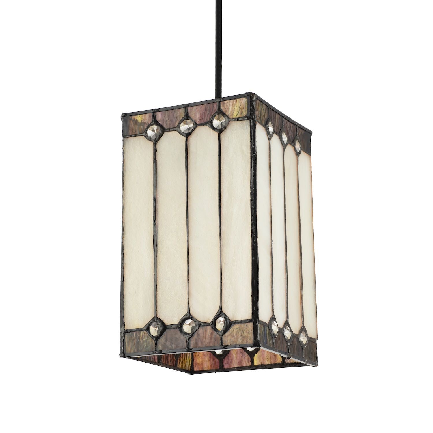 Happy Homewares Opal White Stained Glass Square Lantern Tiffany Pendant Shade with Clear Beads - image 3