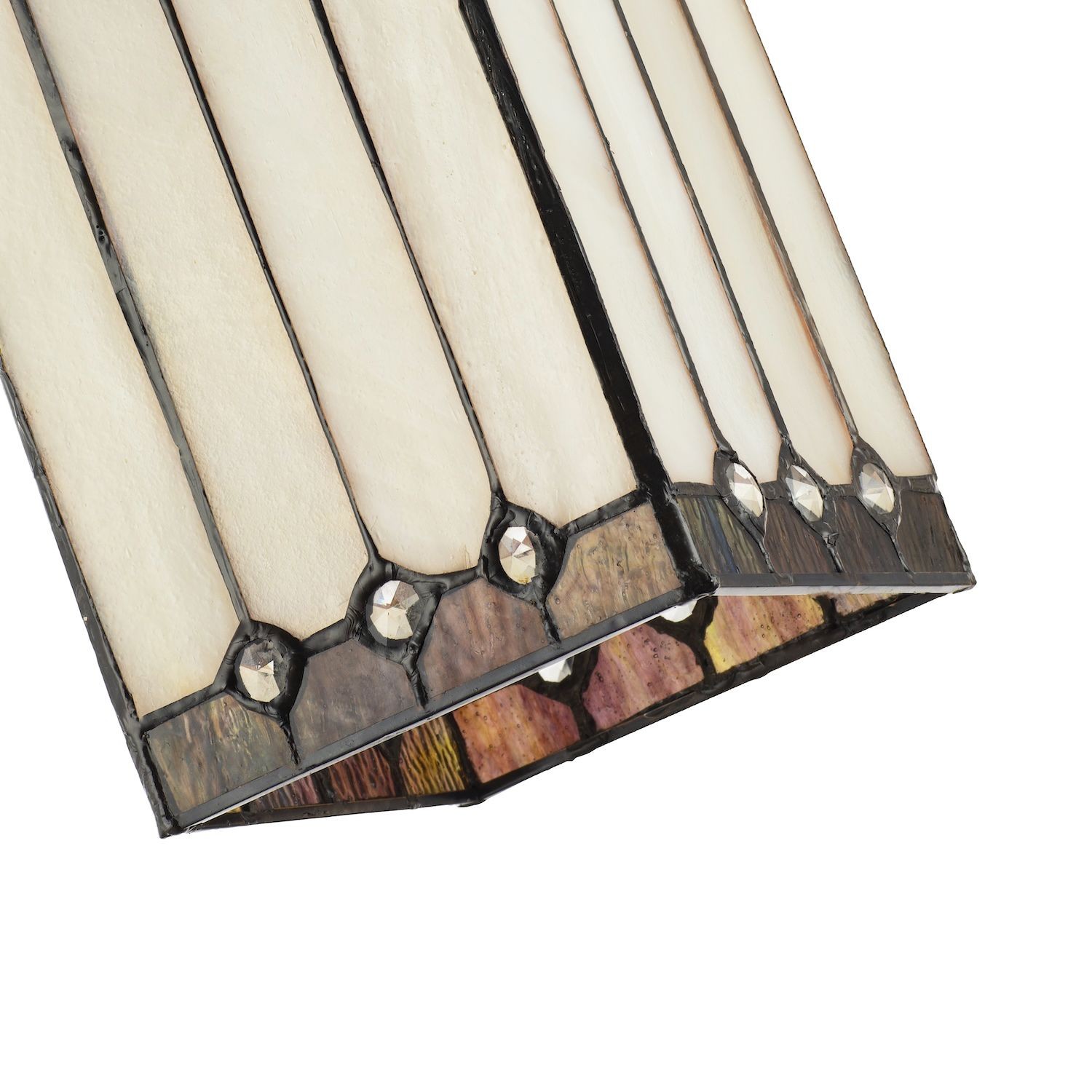 Happy Homewares Opal White Stained Glass Square Lantern Tiffany Pendant Shade with Clear Beads - image 4