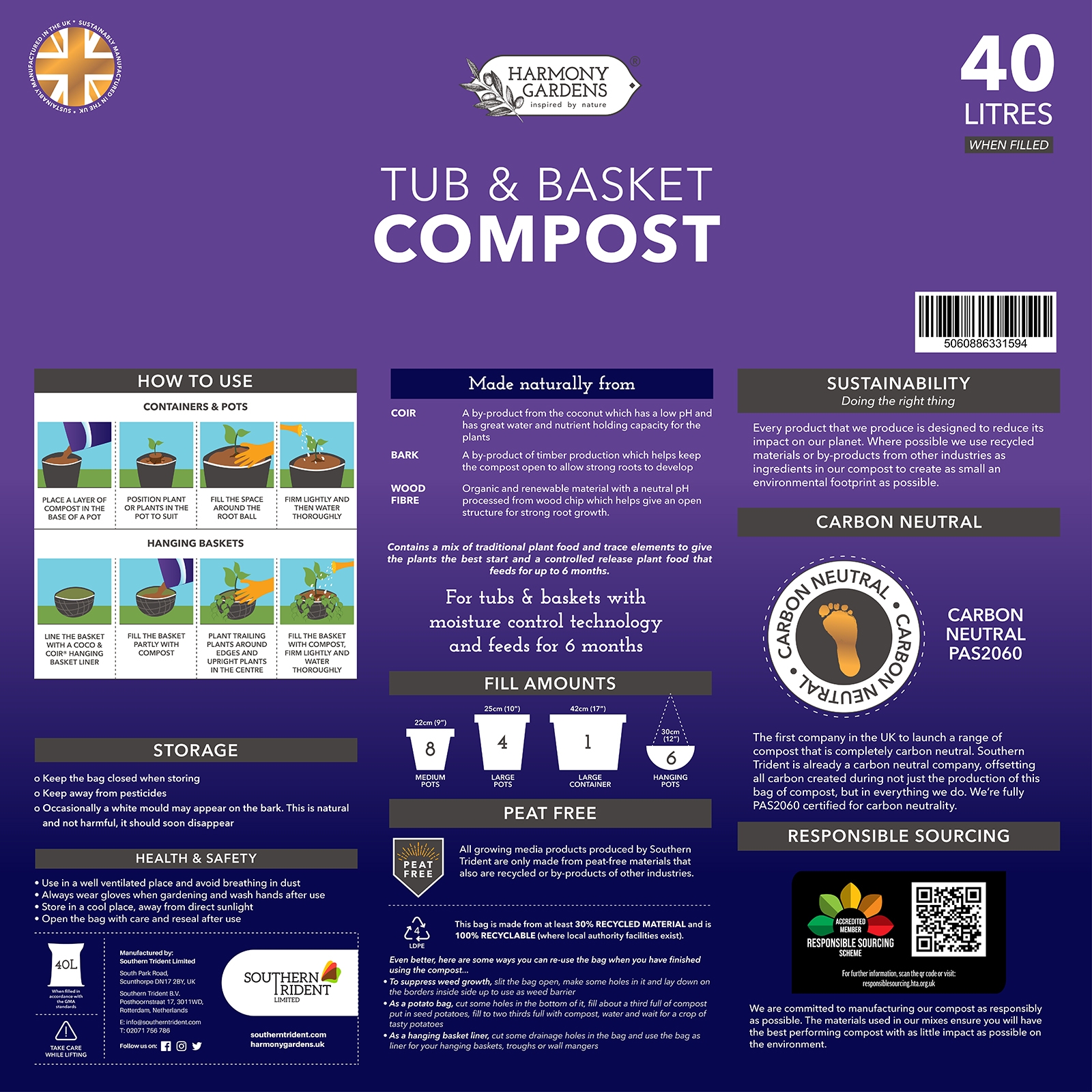 Harmony Gardens Tub and Basket Compost 40L - image 4