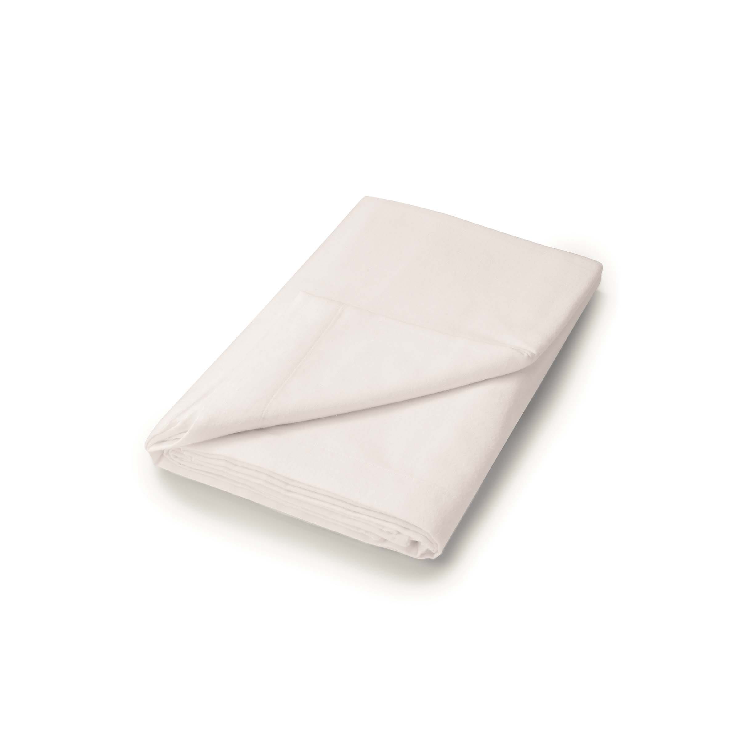 Off-white single flat sheet made from brushed cotton, neatly folded with a smooth texture, showcasing a soft and cozy appearance.