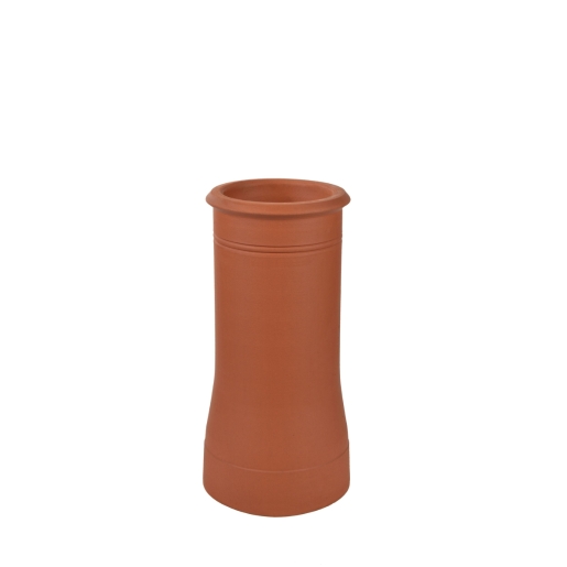Red terracotta chimney pot with a smooth finish, featuring a tapered design and a wide rim, measuring 600mm in height, ideal for enhancing chimney aesthetics.