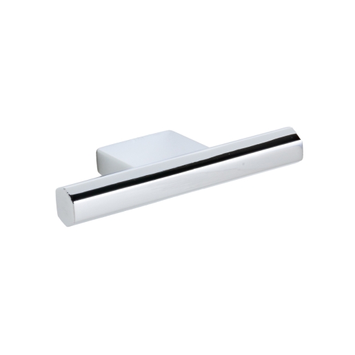 Chrome hexagonal T handle measuring 75mm x 30mm x 11mm, featuring a sleek, modern design with a shiny finish and a rectangular base for easy installation.