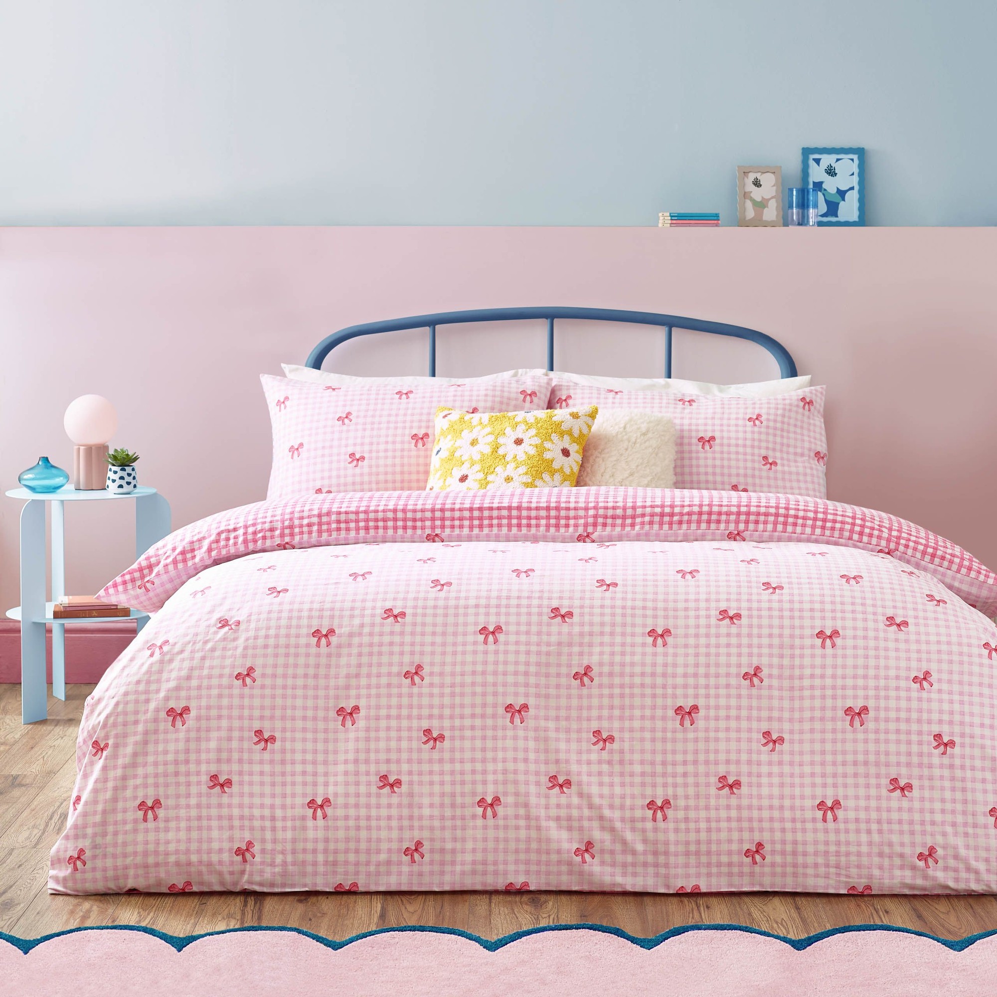 Heya Home Gingham Bows Printed Pink Single Duvet Set - image 2