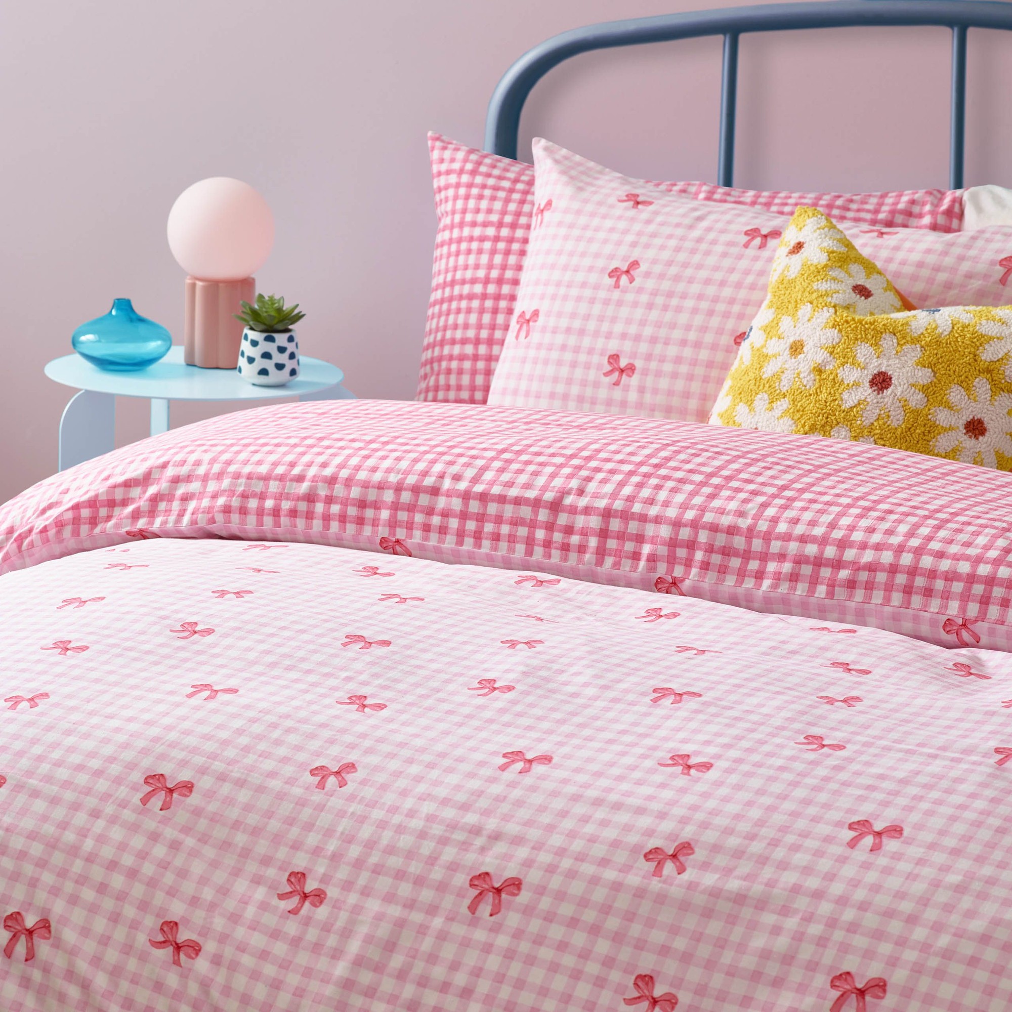 Heya Home Gingham Bows Printed Pink Single Duvet Set - image 3