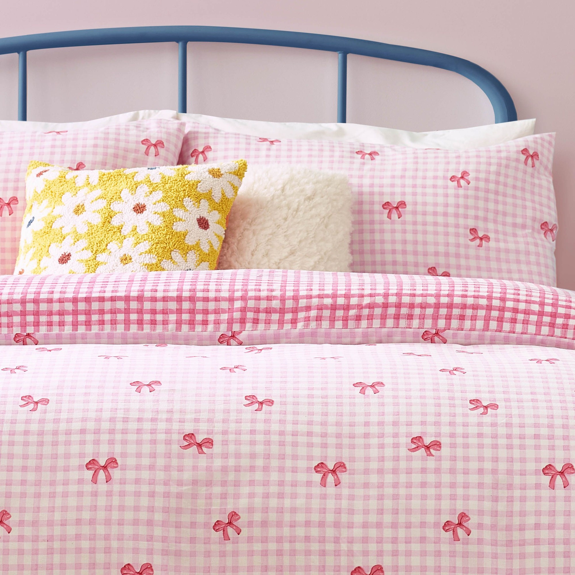 Heya Home Gingham Bows Printed Pink Single Duvet Set - image 4