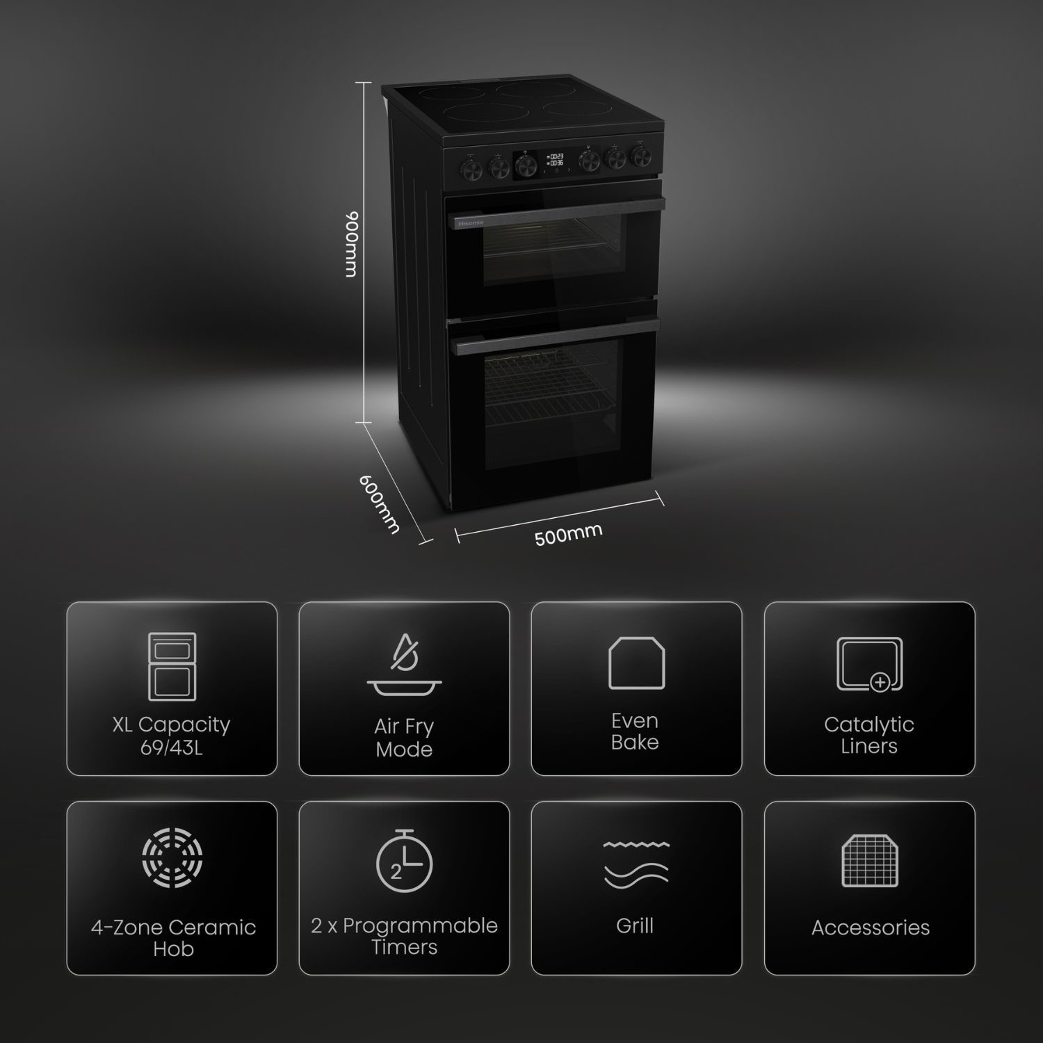 Hisense HDCEC5C10B 50cm A rated Ceramic Electric Black Cooker - image 2