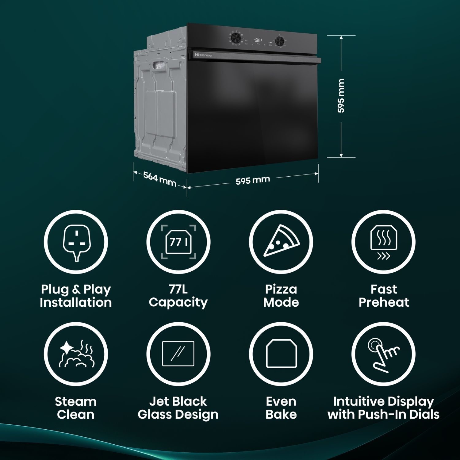 Hisense Hi2 BI622ABPGUK 77L Built In Electric Single Steam Jet Black Plug In Oven - image 3