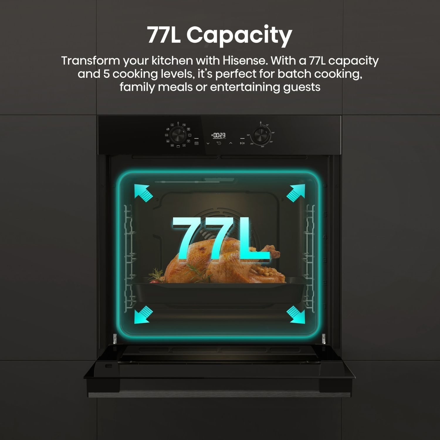 Hisense Hi2 BI622ABPGUK 77L Built In Electric Single Steam Jet Black Plug In Oven - image 4