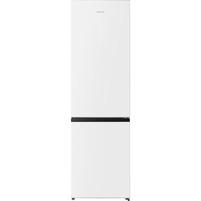 White freestanding fridge freezer featuring a 336-litre capacity, a 60/40 split design, and a sleek, minimalist exterior with a black handle at the bottom.