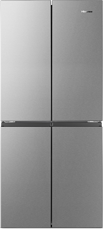 Silver No Frost American fridge freezer with a sleek stainless steel finish, featuring four doors and a modern design by Hisense.