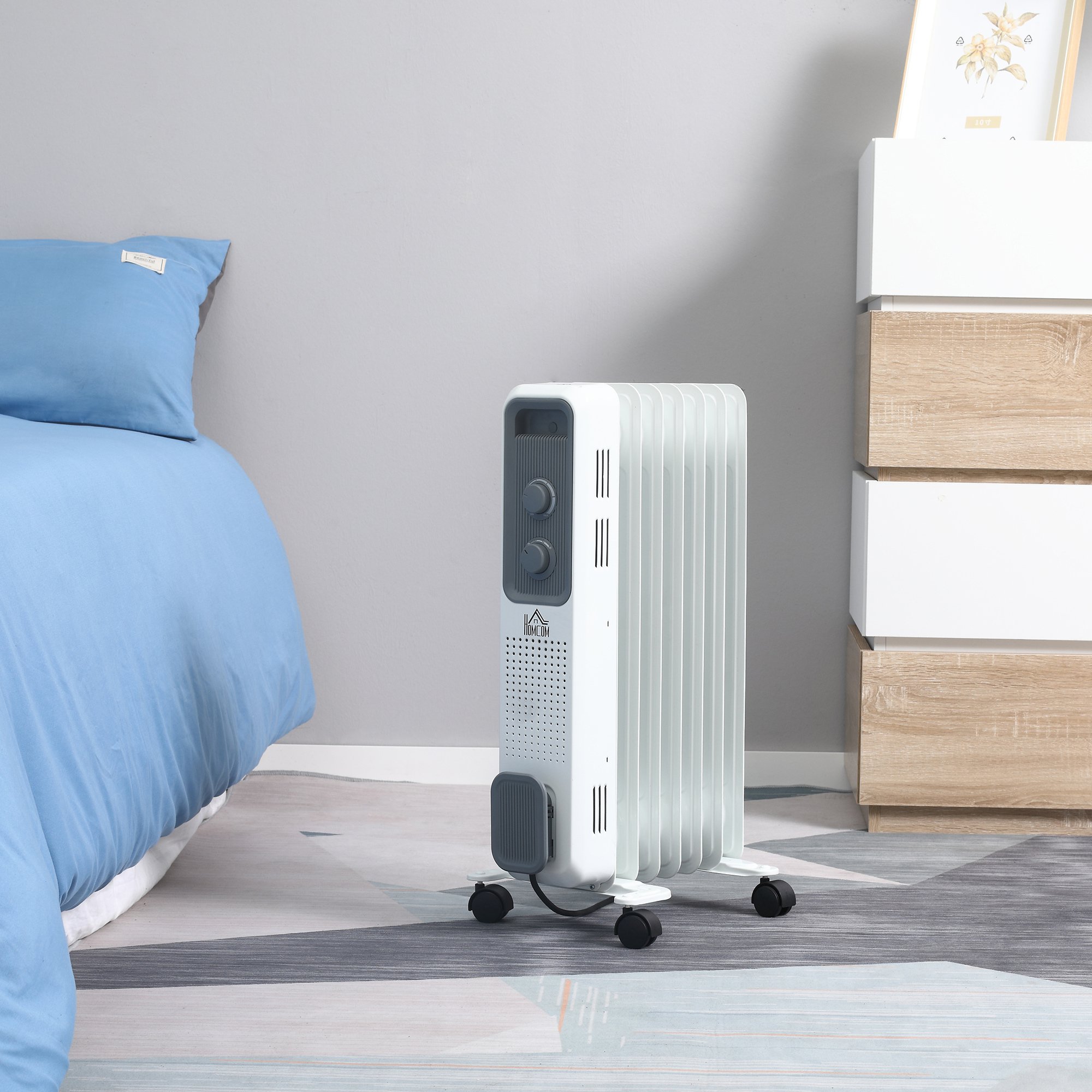 HOMCOM 1500W Oil Filled Radiator, Portable Electric Heater w/ Three Modes Adjustable Thermostat Safety switch, White - image 2