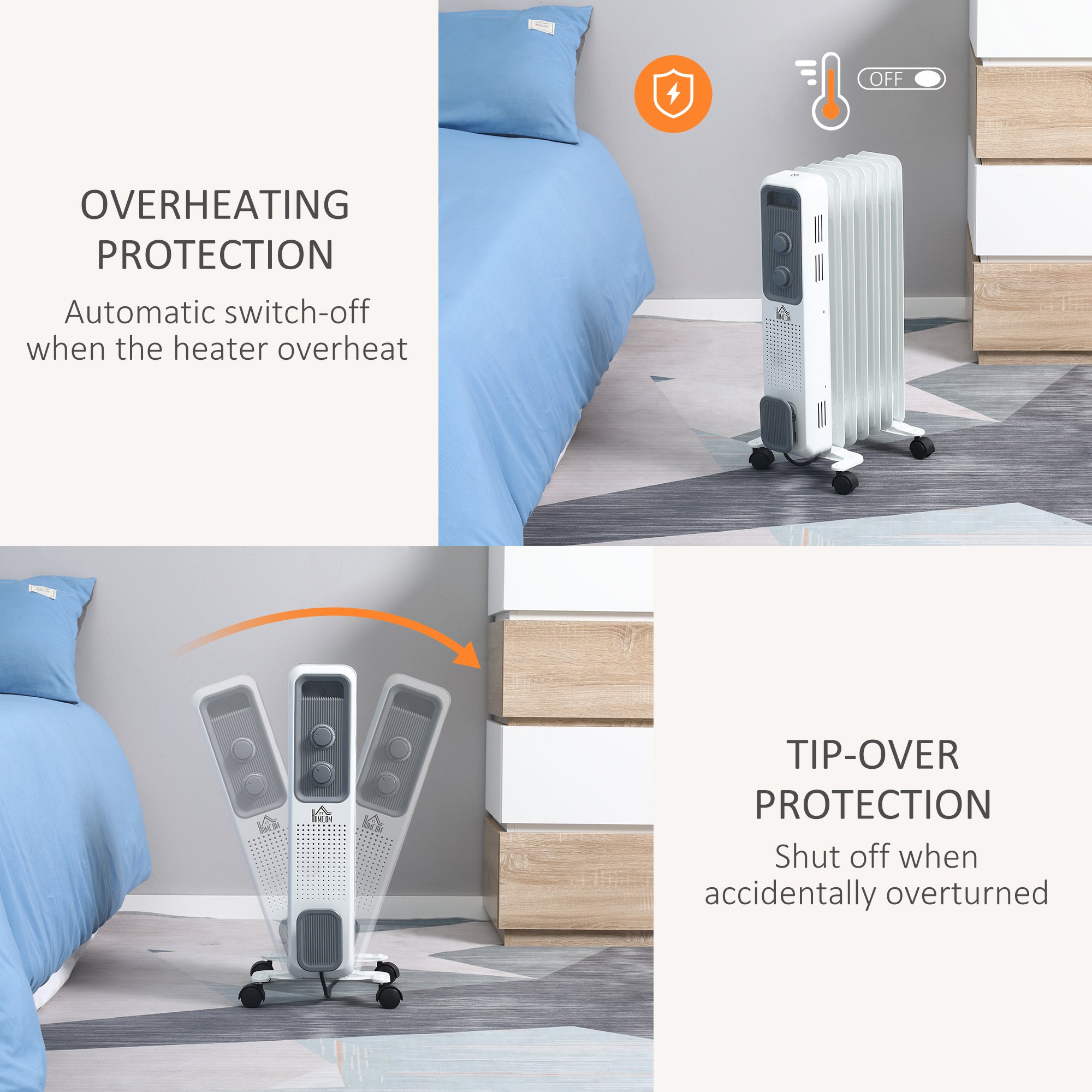 HOMCOM 1500W Oil Filled Radiator, Portable Electric Heater w/ Three Modes Adjustable Thermostat Safety switch, White - image 5