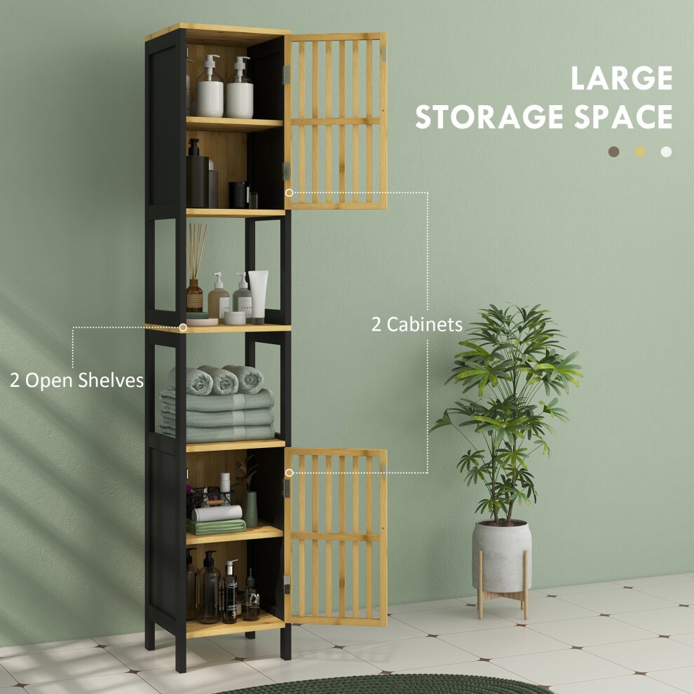 HOMCOM 2 Door 2 Shelf Black Bamboo Tall Bathroom Cabinet - image 3