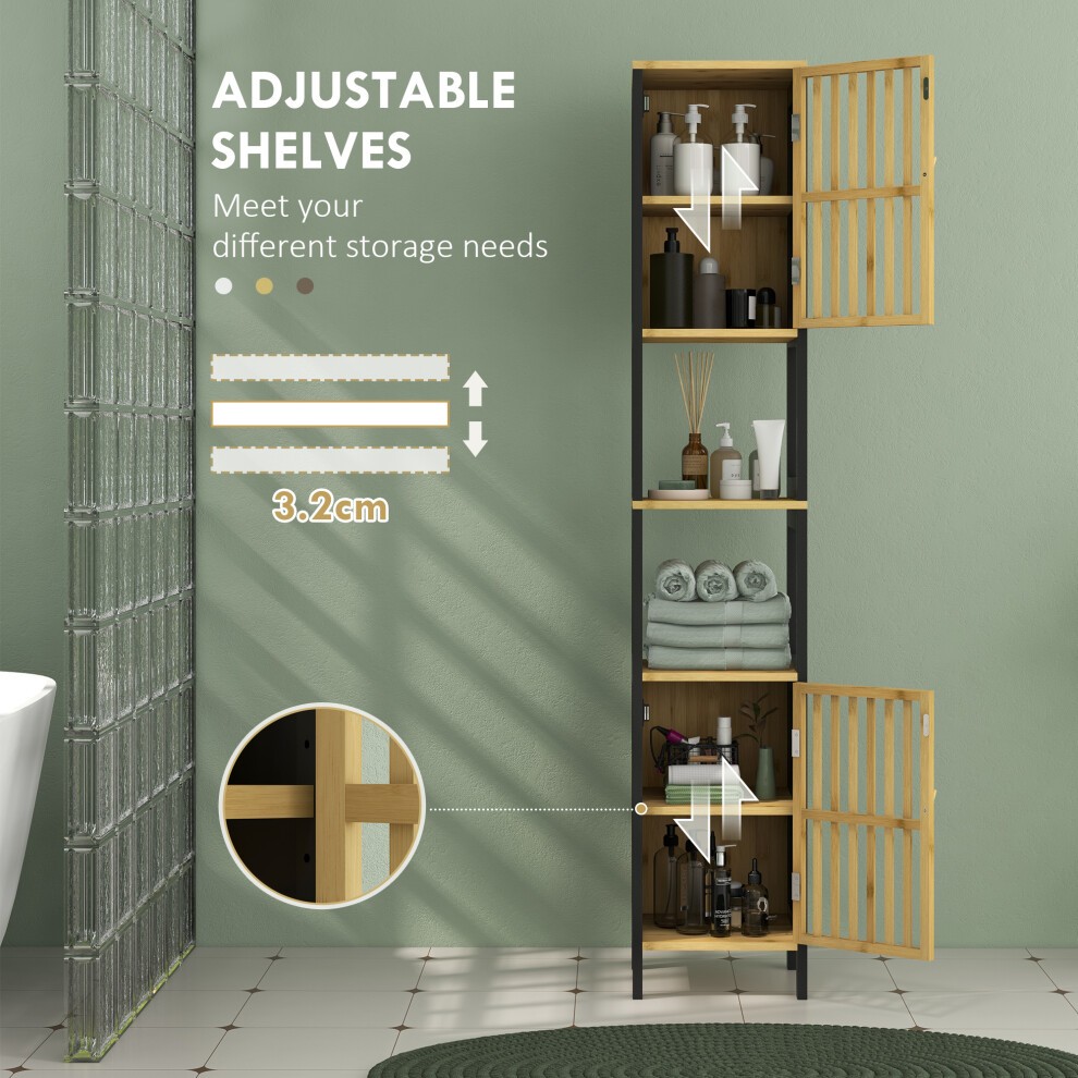 HOMCOM 2 Door 2 Shelf Black Bamboo Tall Bathroom Cabinet - image 5