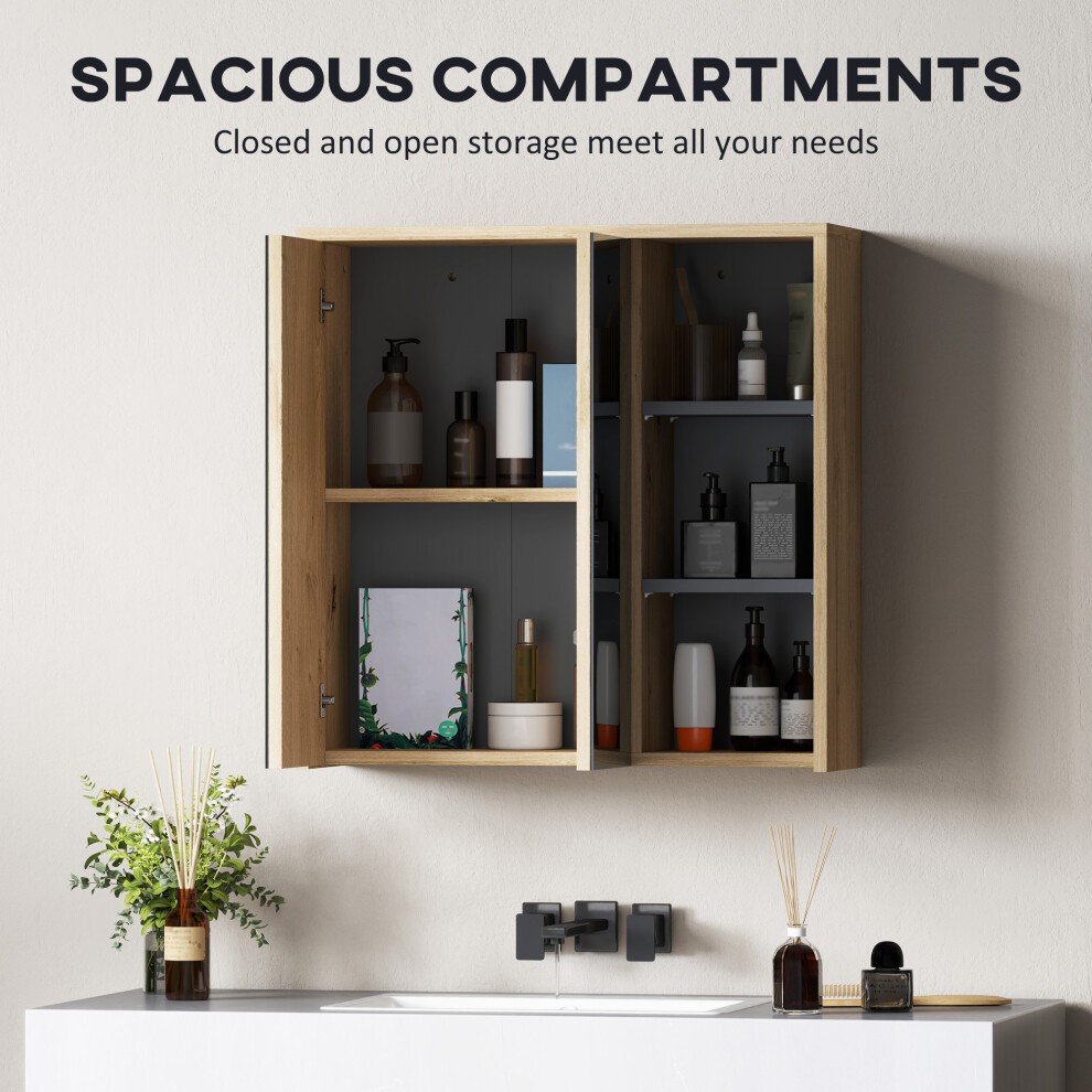 HOMCOM 2 Door 3 Shelf Natural Wall Mounted Mirror Bathroom Storage Cabinet - image 3