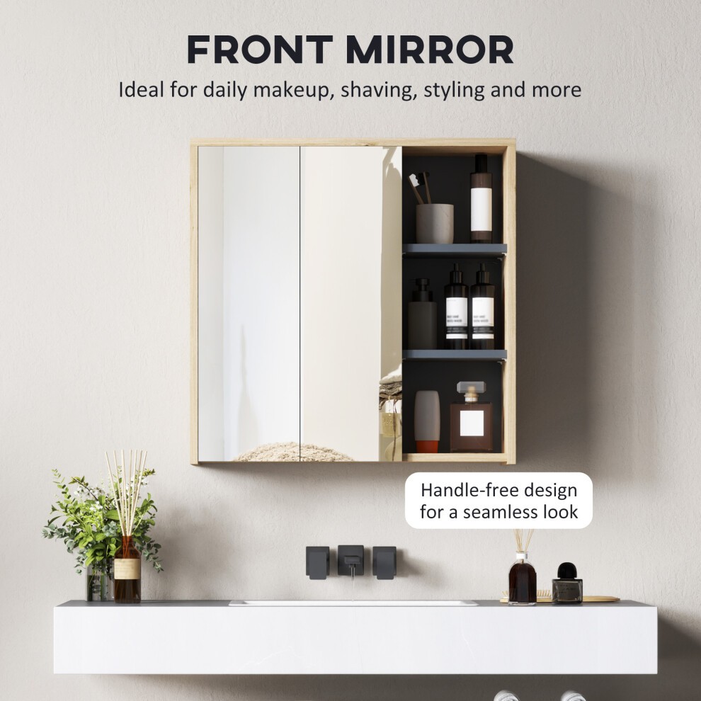 HOMCOM 2 Door 3 Shelf Natural Wall Mounted Mirror Bathroom Storage Cabinet - image 4