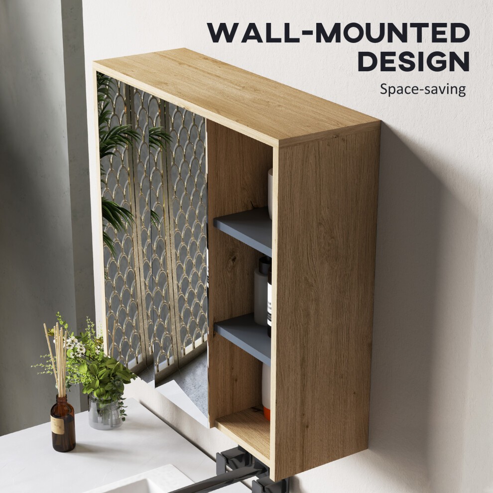 HOMCOM 2 Door 3 Shelf Natural Wall Mounted Mirror Bathroom Storage Cabinet - image 5