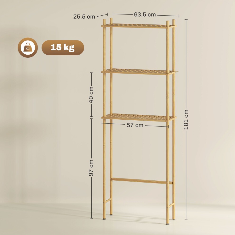 HOMCOM 3 Shelf Natural Slatted Bamboo Over Toilet Storage Unit - image 2