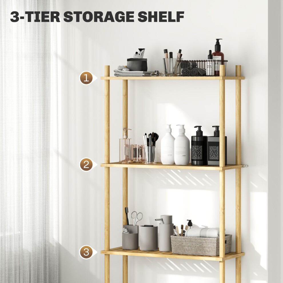 HOMCOM 3 Shelf Natural Slatted Bamboo Over Toilet Storage Unit - image 4