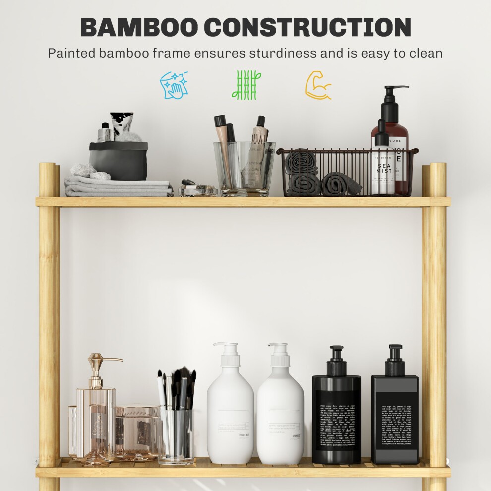 HOMCOM 3 Shelf Natural Slatted Bamboo Over Toilet Storage Unit - image 5