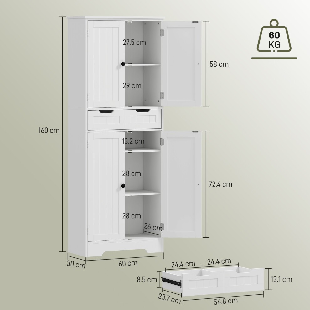 HOMCOM 4 Door 2 Drawer White Tall Bathroom Cabinet - image 2
