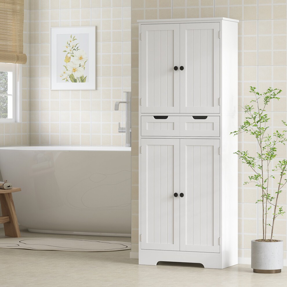 HOMCOM 4 Door 2 Drawer White Tall Bathroom Cabinet - image 5